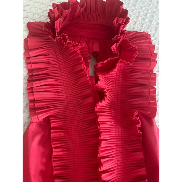 BCBGMAXAZRIA Woven Cotton Ruffle‎ Halter Party Dress Sz 2 - Picture 4 of 14